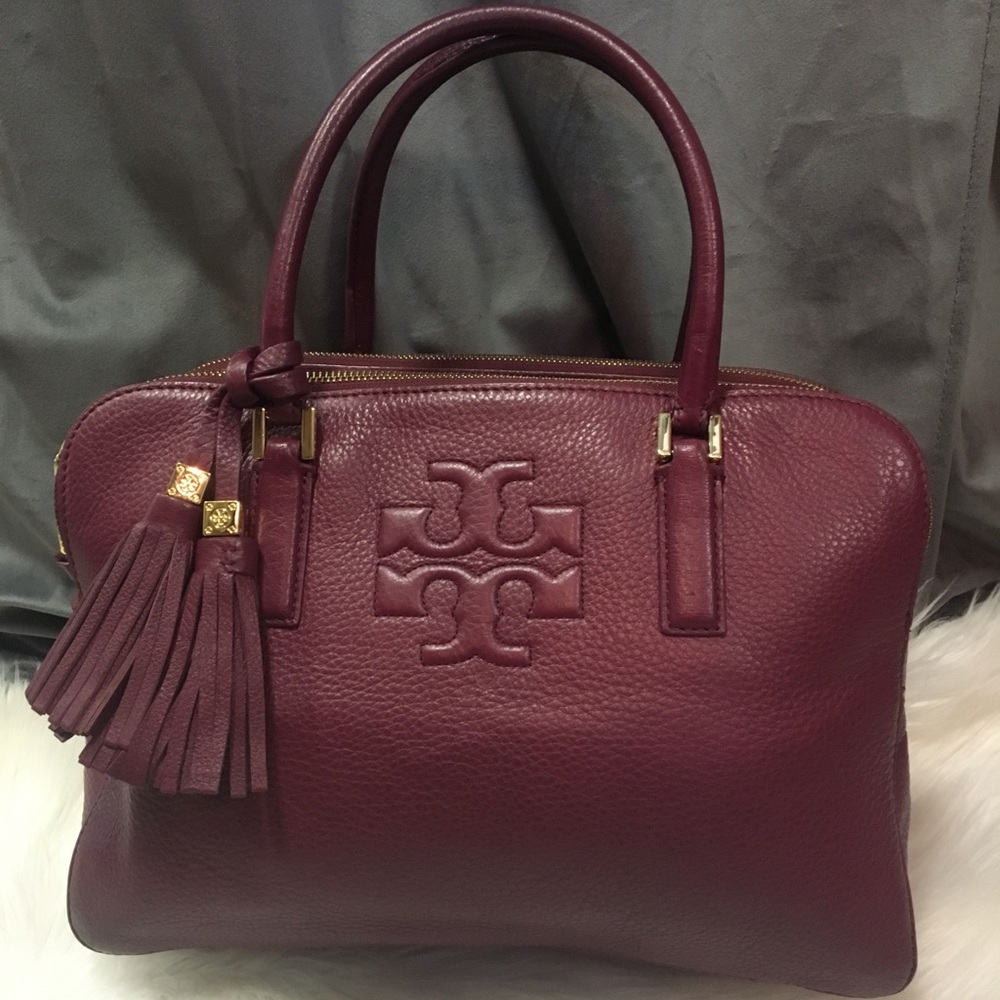 Tory Burch Triple Zip Satchel in Cabernet